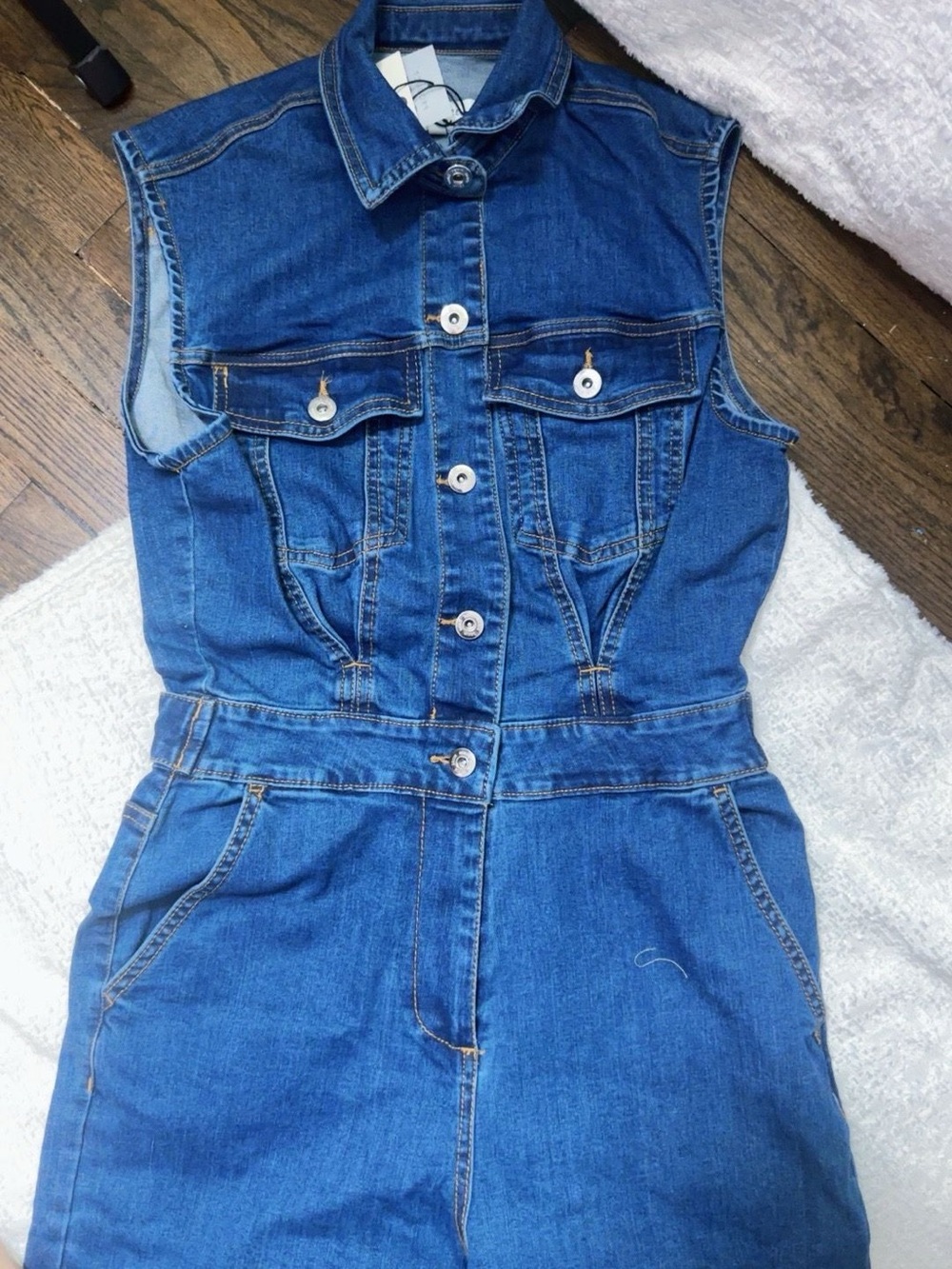 Sleeveless Blue Denim Jumpsuit Jeans - Classic Blue